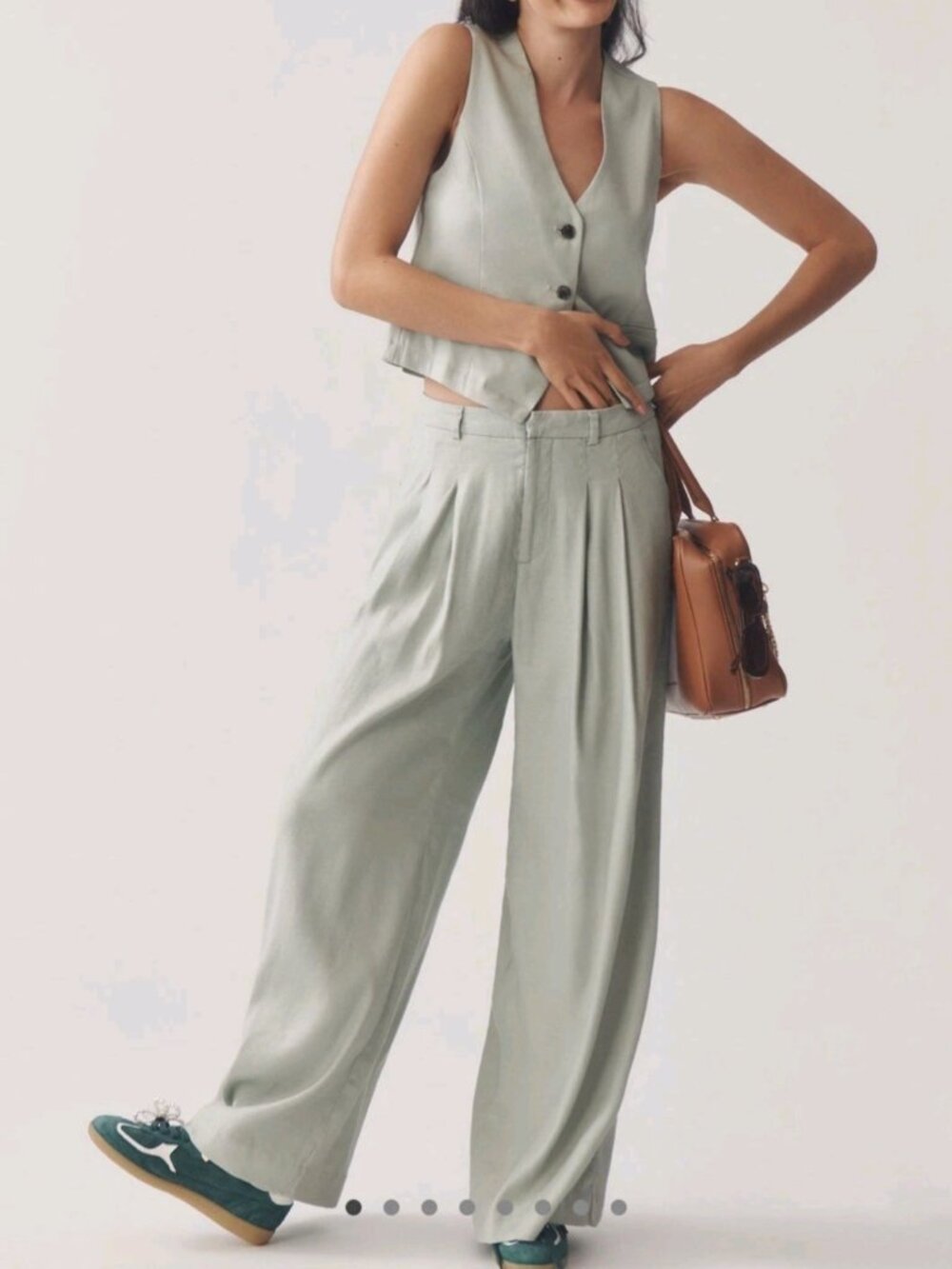 Anthropologie Avery Linen Wide Leg Trouser Sage Green | XXSP (Runs a little big)